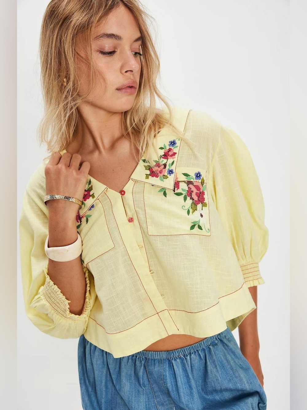NWT FREE PEOPLE Ryland Blouse | Summer Lemonade/Yellow  MSRP $168 Size M